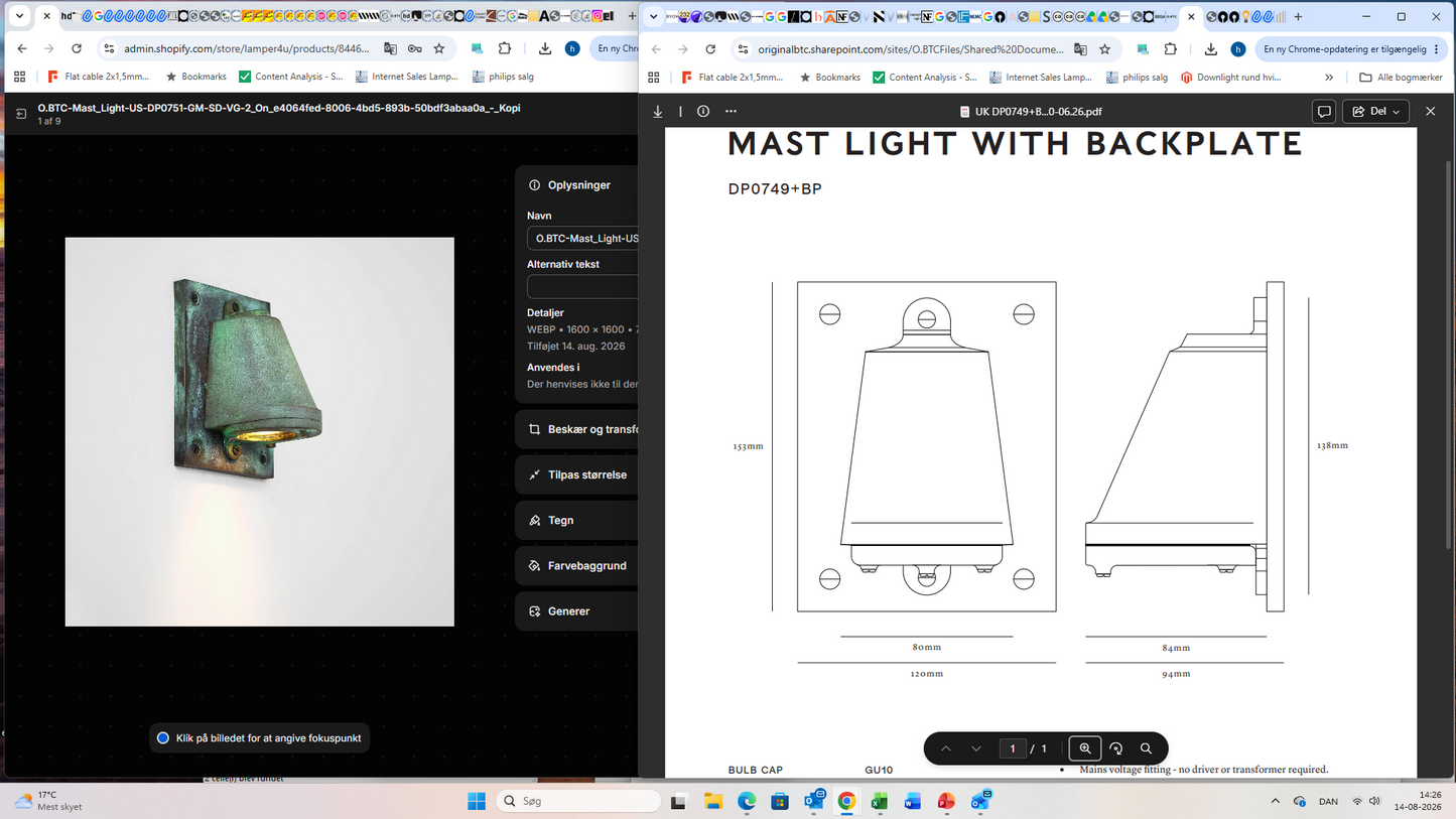 Mast GU10 med bagplade væglampe Original BTC