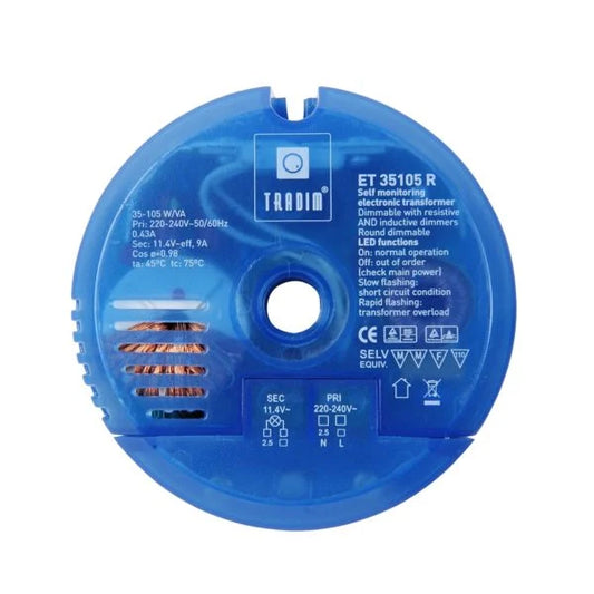 Rund elektronisk transformer 12V 35-105W 1 udgang Tradim