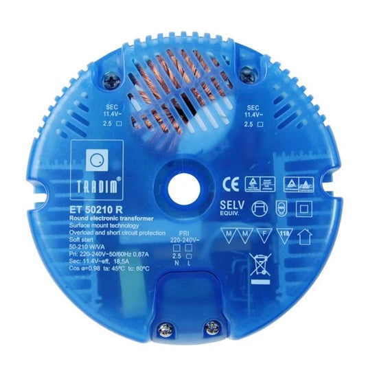 Rund elektronisk transformer 12V 50-210W 1 udgang TRADIM
