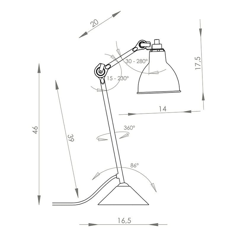Lampe Gras 205 bordlampe stregtegning