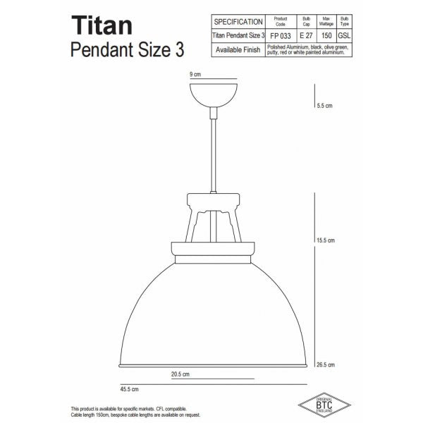 stregtegning af Titan range pendel fra original BTC