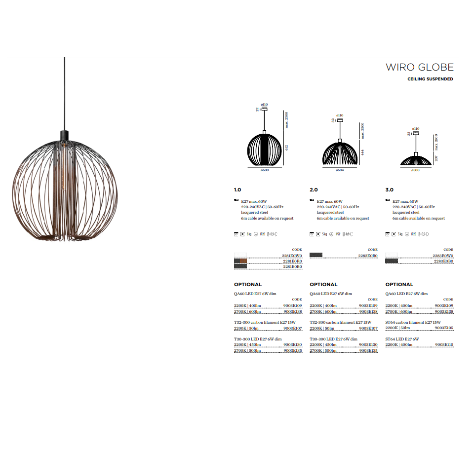 Måltegning Wiro globe pendel Wever & Ducrè