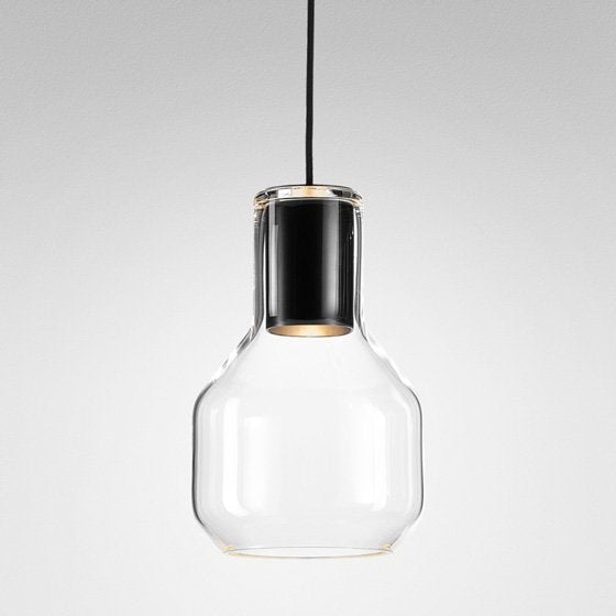 Modern Glas klart glas med sort stel og sort stofledning