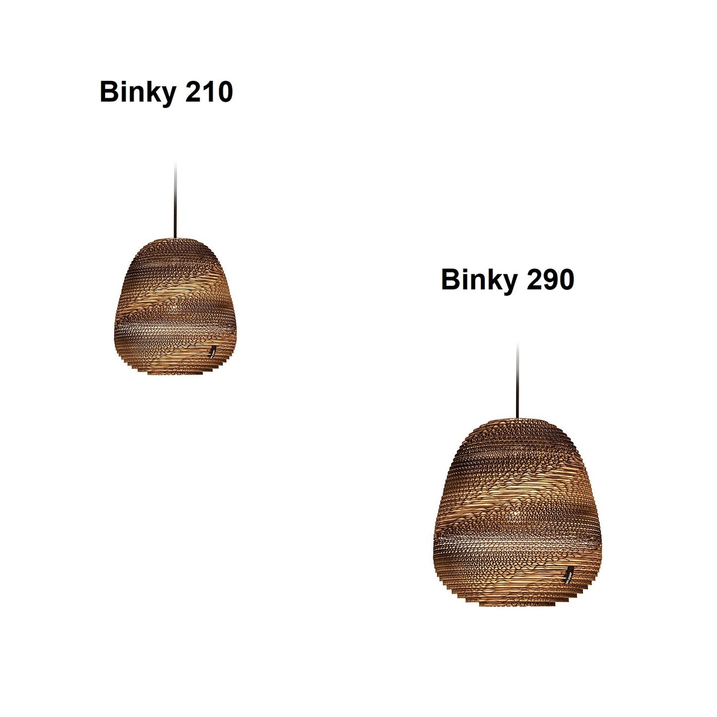 Binky pendler vist i de to størrelser fra Think Paper