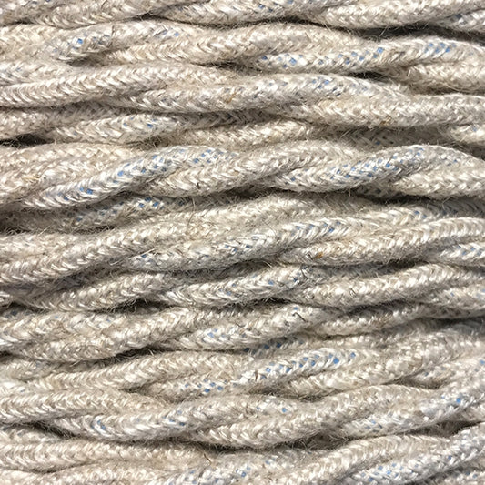 Silkeflettet ægte dekorativ stofledning i farven Natur linned silkefinish 2x0,75 mm