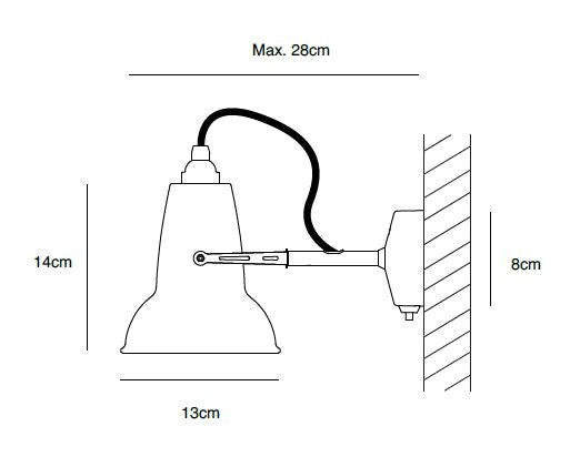 Måltegning af Original 1227 Mini Ceramic væglampe Anglepoise