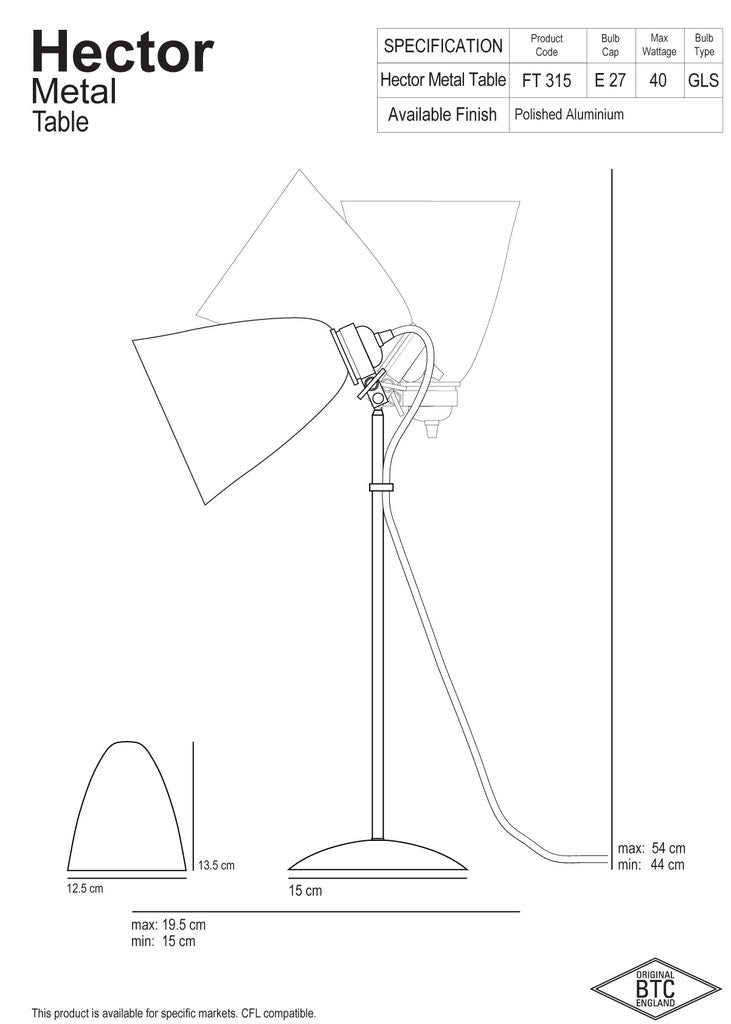 måltegning Hector metal table ft315 original btc