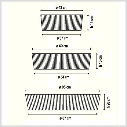 stregtegning af de 3 størrelser plafonet loftlampen fra Bover