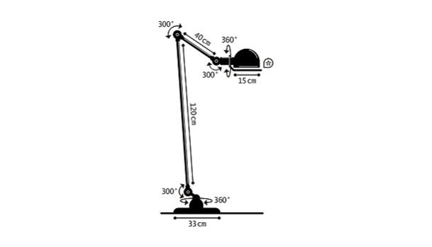 Stregtegning Loft D1240 2 arme gulvlampe Jielde