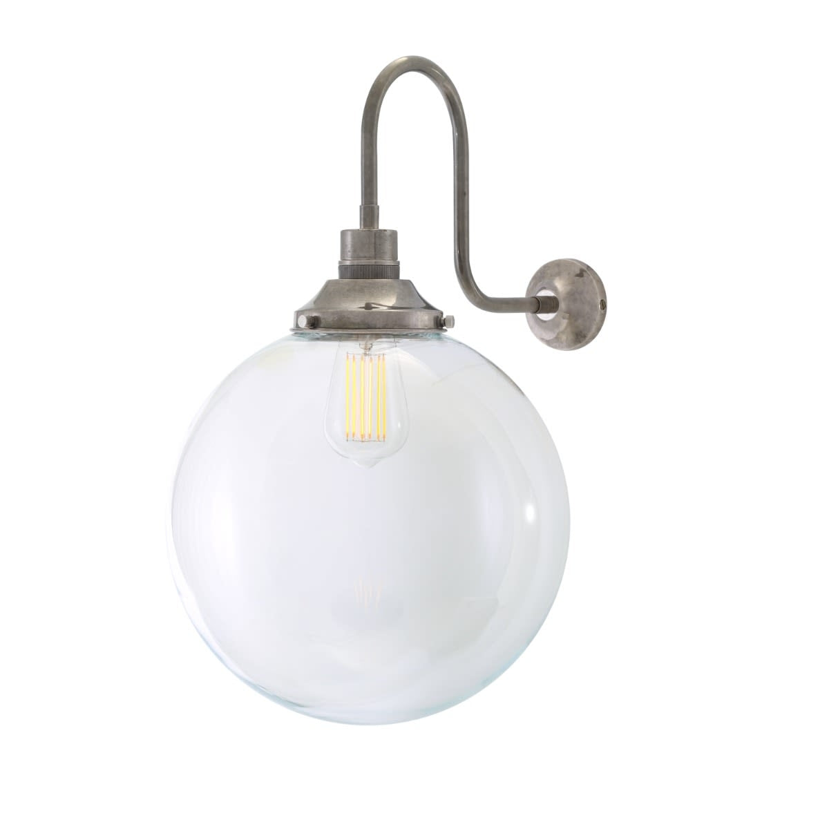 Riad Ø 30 cm Swan Neck antik sølv væglampe IP65 fra Mullan