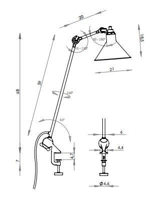 Lampe Gras 201 arkitektlampe stregtegning