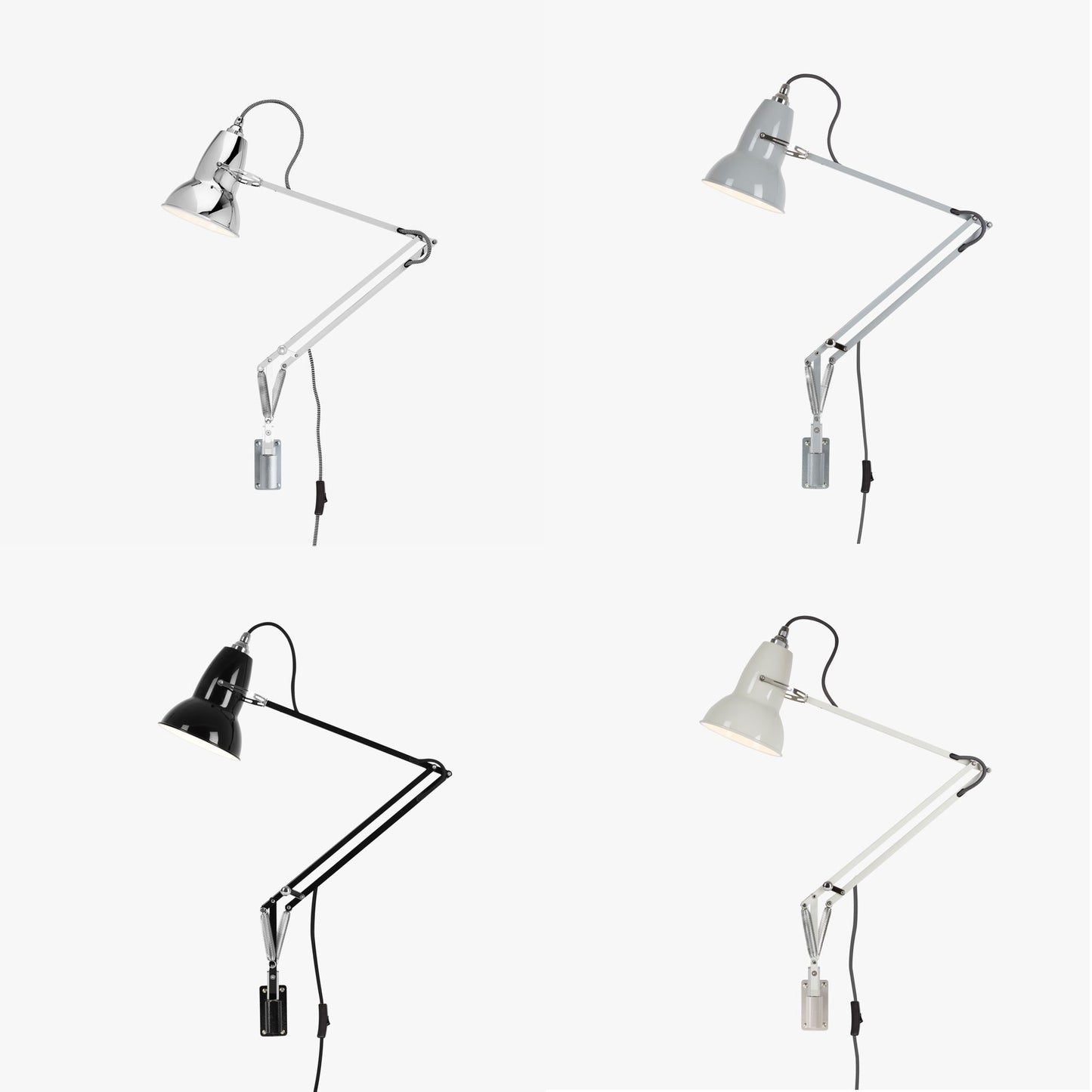 Original 1227 væglampe m. vægbeslag vist i alle farver Anglepoise