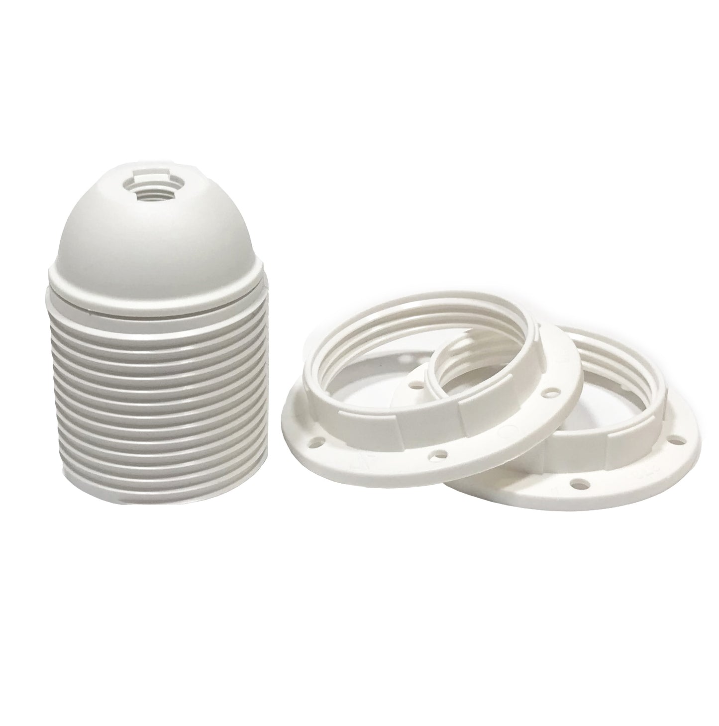 E27 fatning hvid med omløbsringe plast