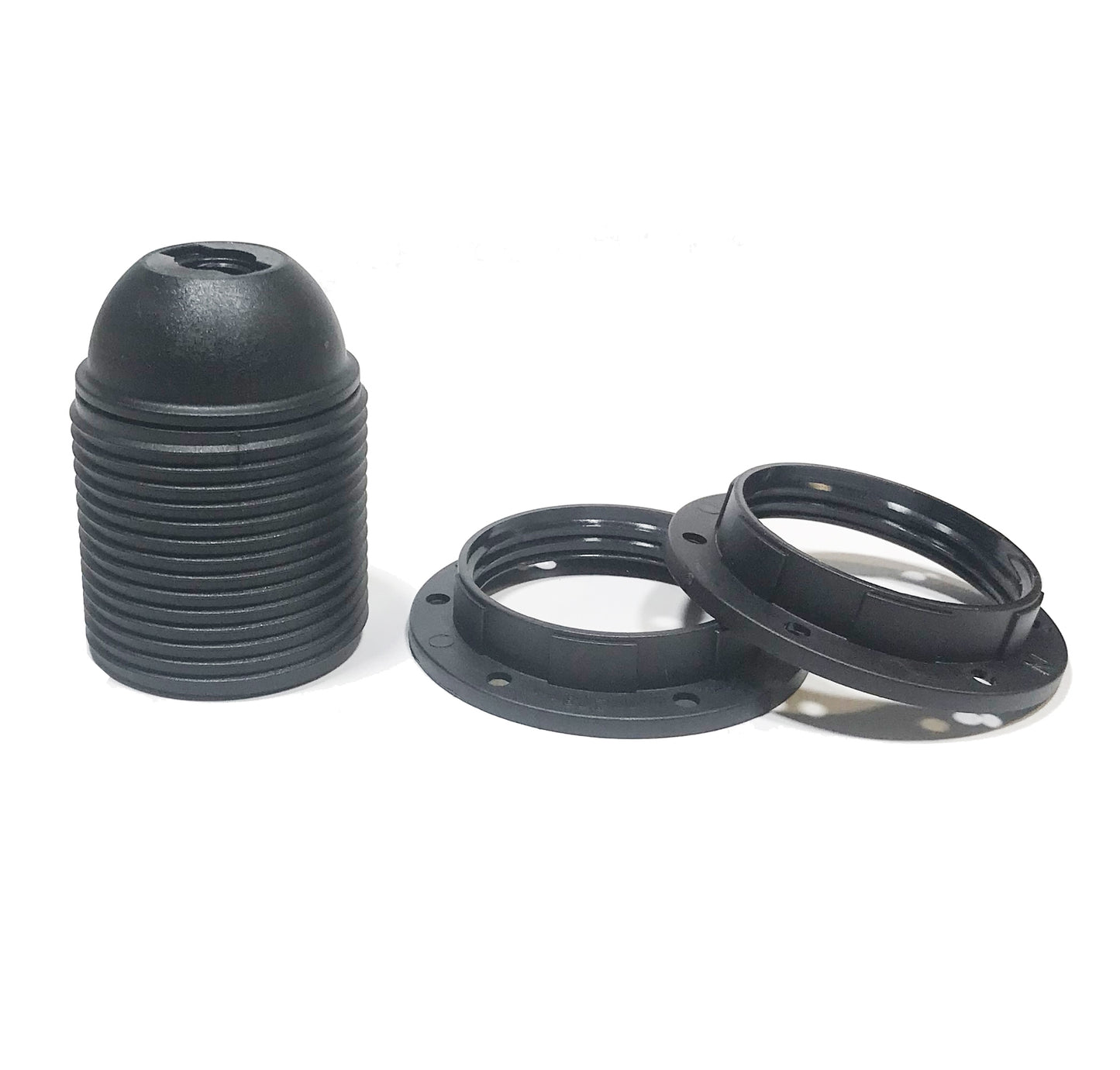 E27 fatning sort med omløbsringe plast