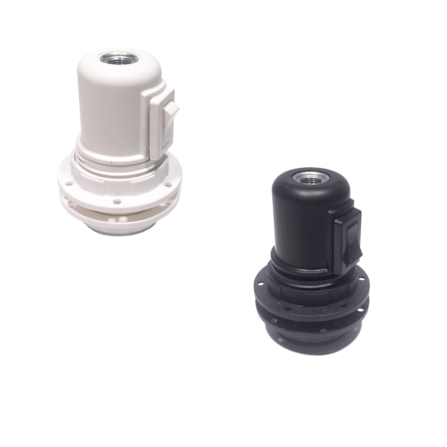 E27 fatning hvid og sort med afbryder og omløbsringe