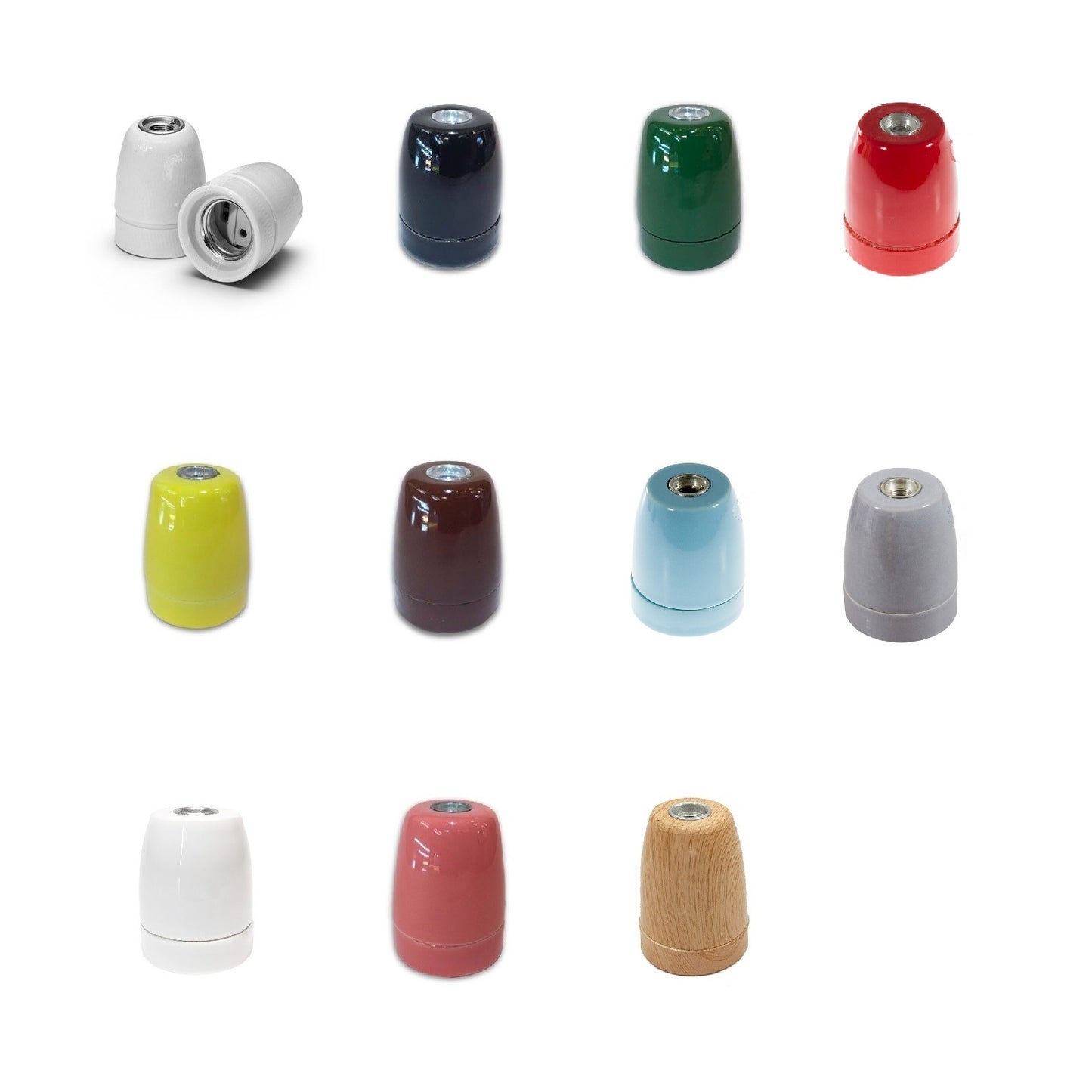 E27 Porcelæns fatning vist i alle farver