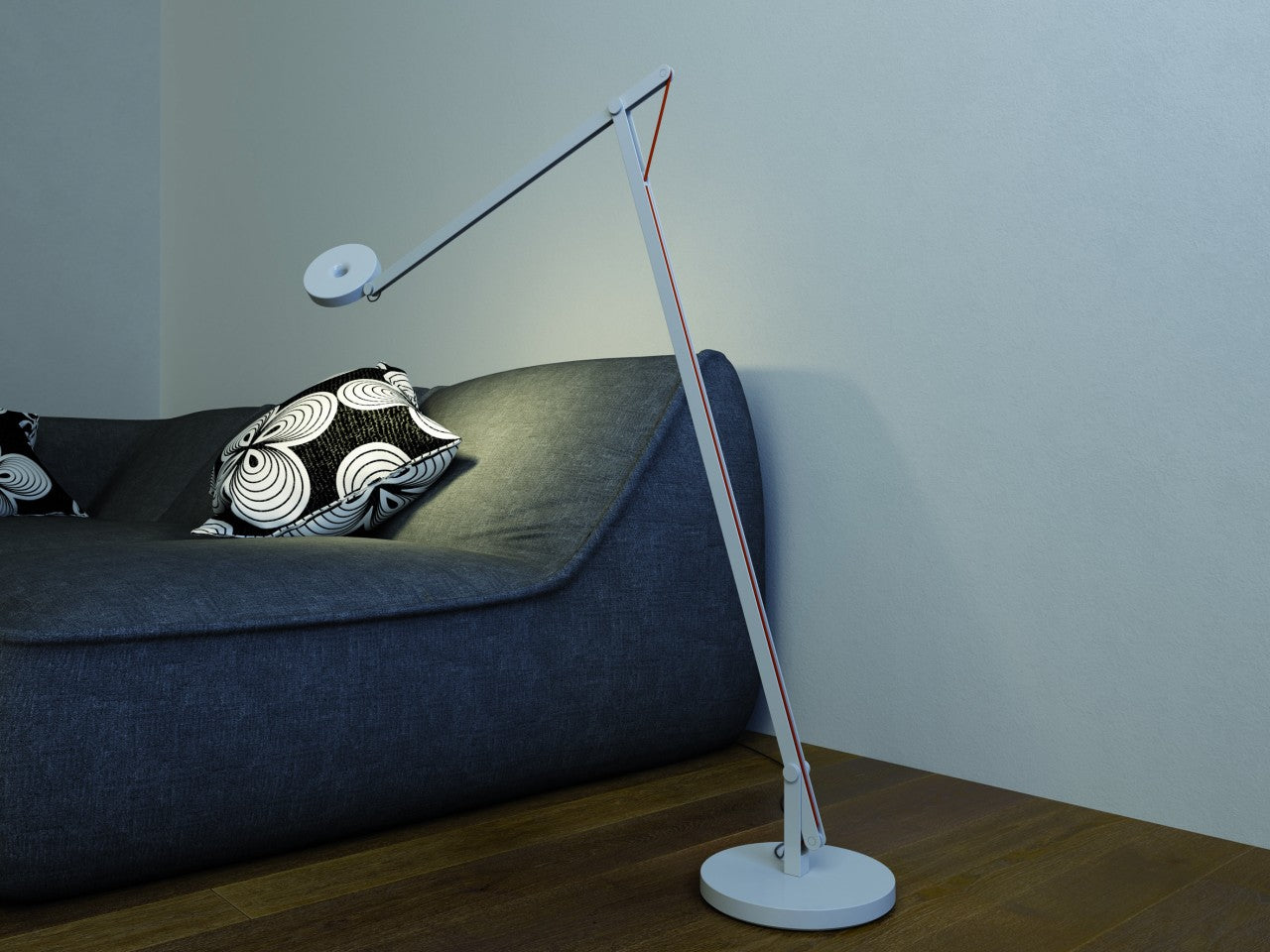 miljøbillede af hvid String F1 gulvlampe fra Rotaliana