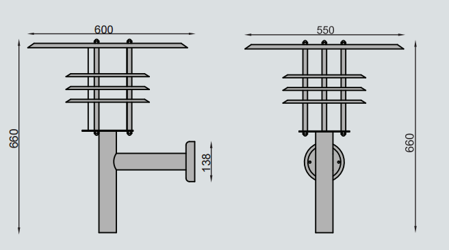 måltegning af Knud3L væglampe i galvaniseret fra david superlight