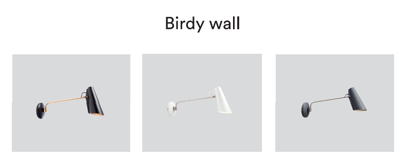 Birdy wall i de tre farver hvid, mat sort og grå væglampe fra Northern Lighting