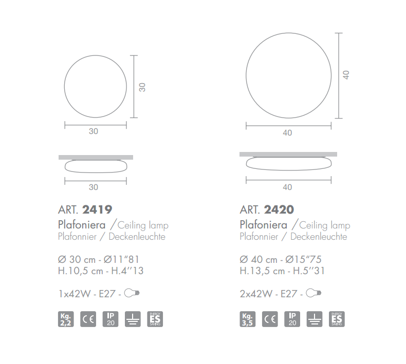 Måltegning af Alice 2419/2420 væg loftlampe i Ø 30 / 40 cm fra Selene illuminazione