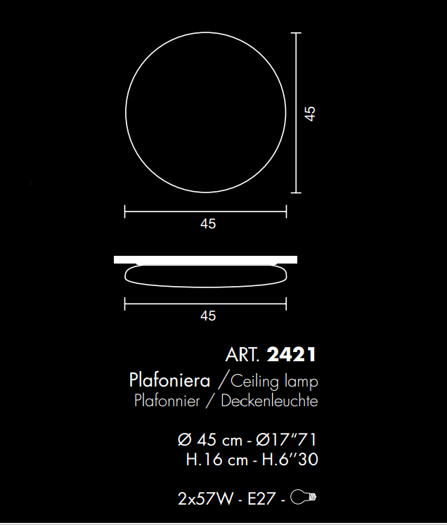 Måltegning af Alice 2421 væg loftlampe i Ø45cm fra Selene illuminazione