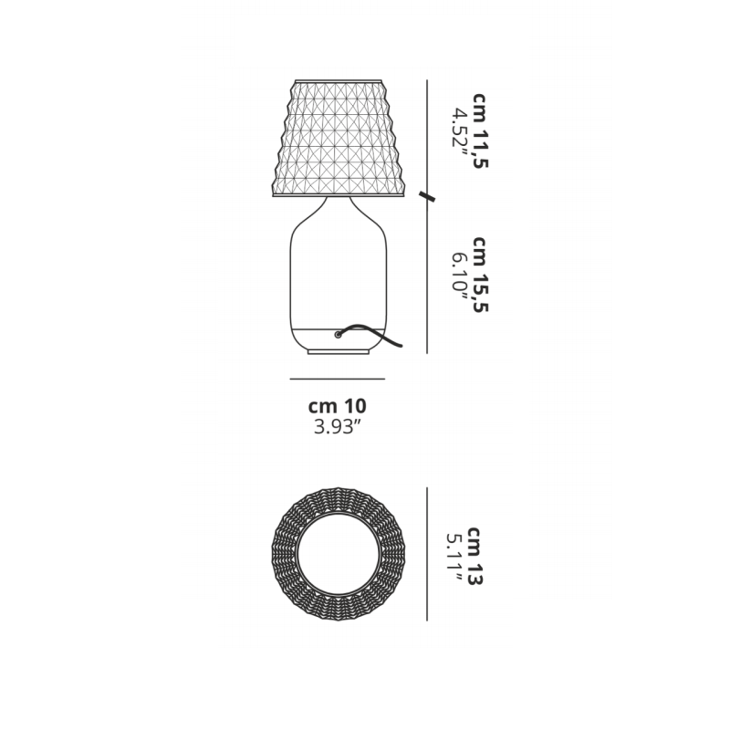 Mål tegning af Valentina LED bordlampe fra Studio Italia Design