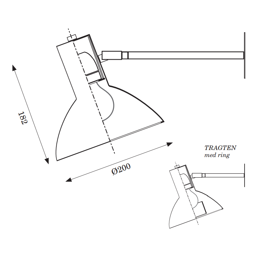 Måltegning af tragten væglampe fra ABC LYS