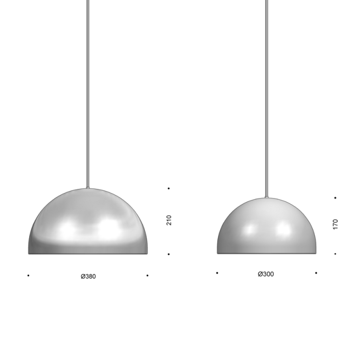 Måltegning af H+M pendel i Ø30 og 38 cm fra Focus Lighting