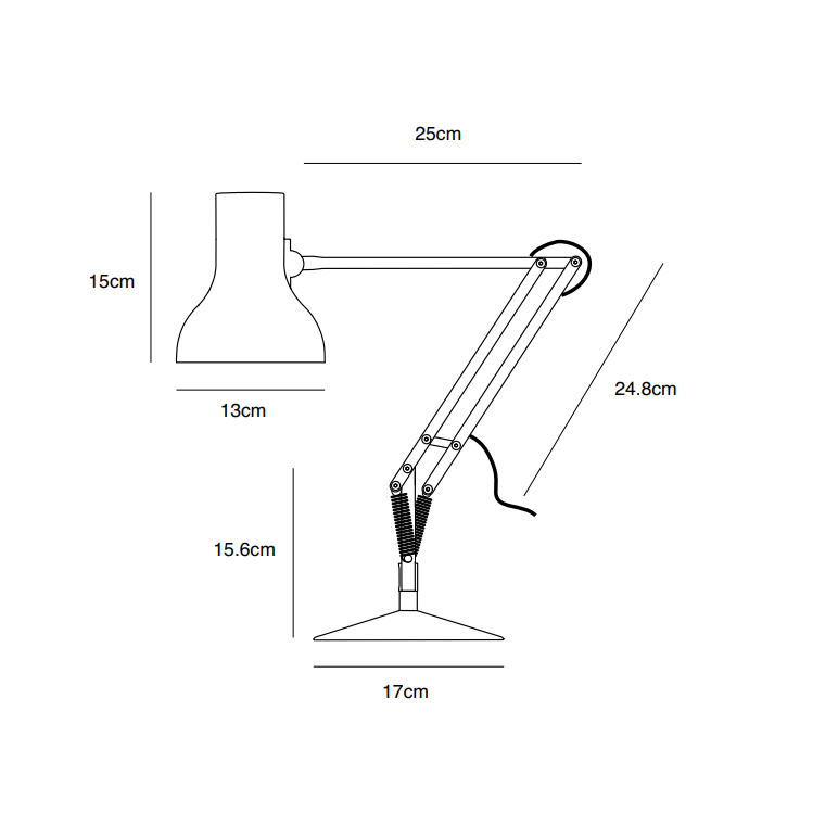 Stregtegning af Type 75 mini med bordfod fra Anglepoise