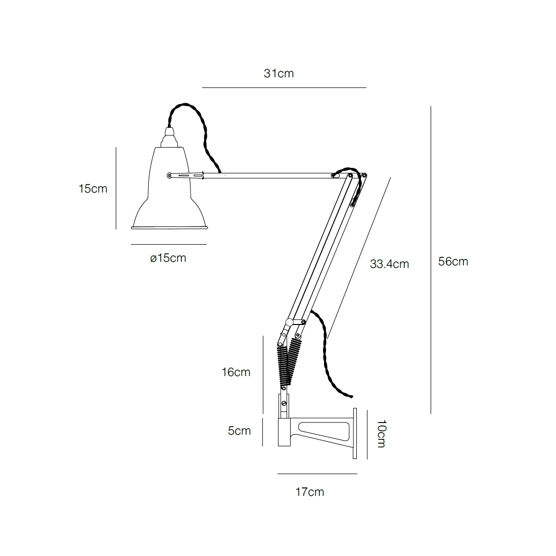 Måltegning af Original 1227 væglampe m. vægbeslag Anglepoise