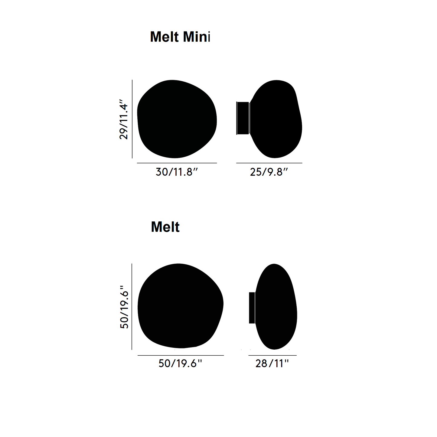 Måltegning af Melt Mini og Melt væg loftlampe fra Tom Dixon