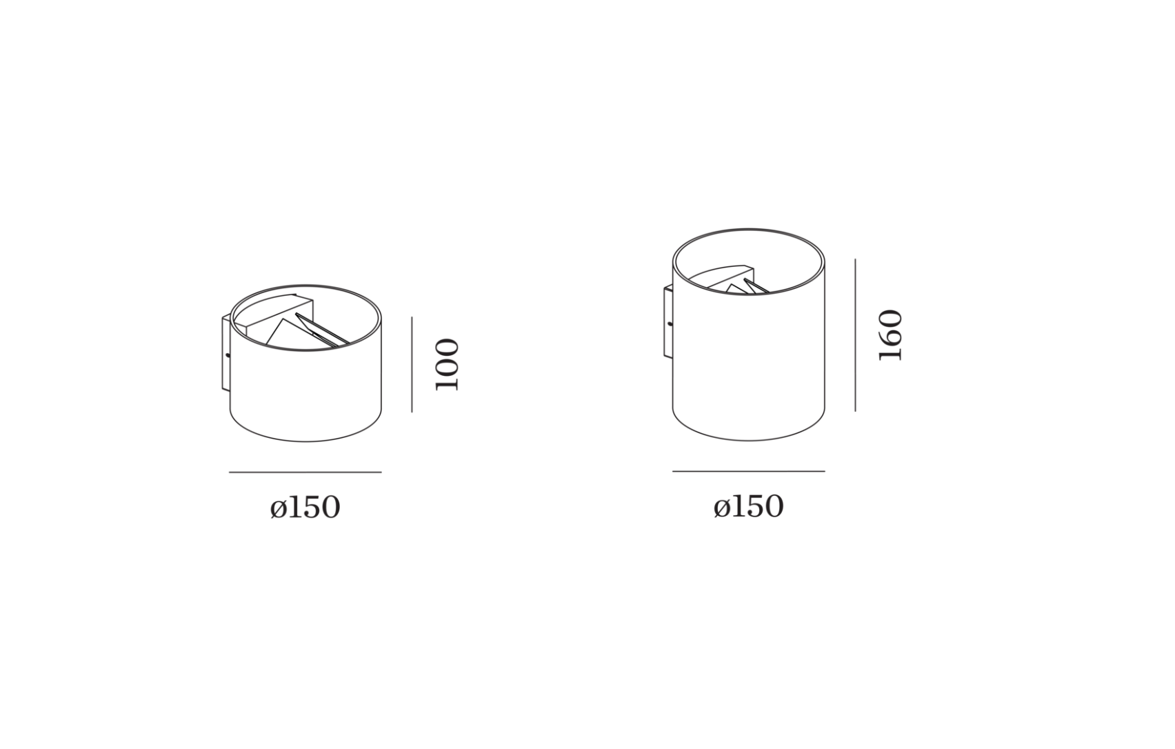 Måltegning af Ray 1,0 og 2,0 og 3,0 og 4,0 LED væglampe fra Wever & Ducré
