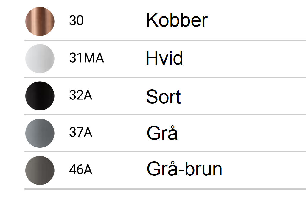 5 standardfarver fra PSM Lighting til Clare væglampe