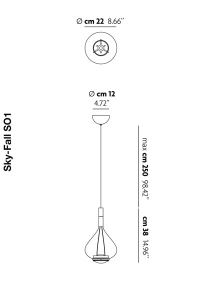teknisk tegning af sky-fall LED pendel fra studio italia design