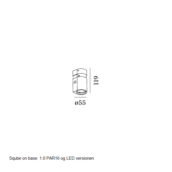 Stregtegning Sqube on base 1 loftlampe Wever & Ducré 1.0 LED og PAR16