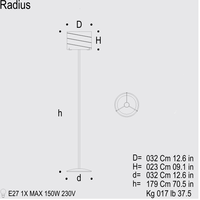 Radius gulvlampe fra AV Mazzega