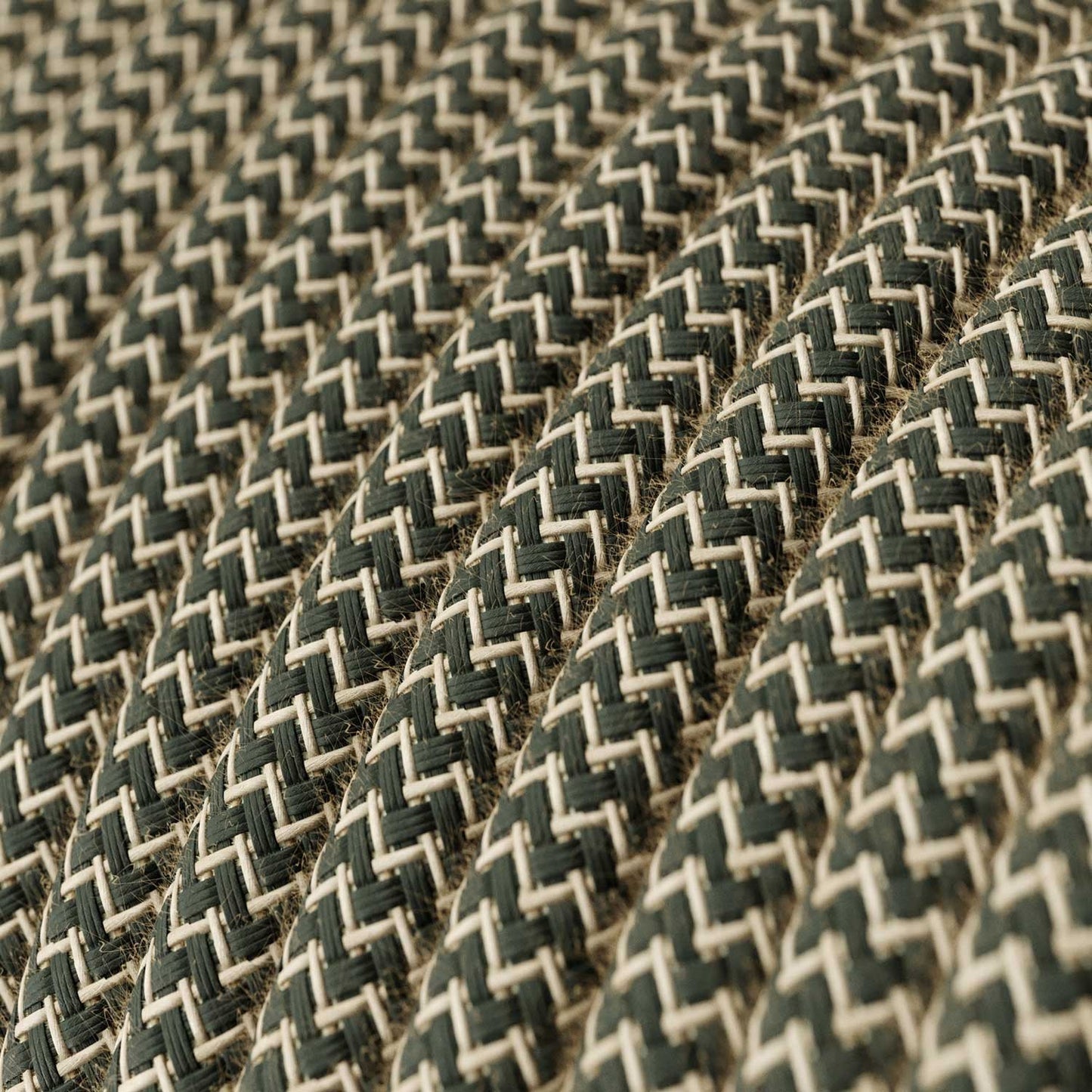 Antracitgrå og beige zigzag ægte bomuld dekorativ stofledning