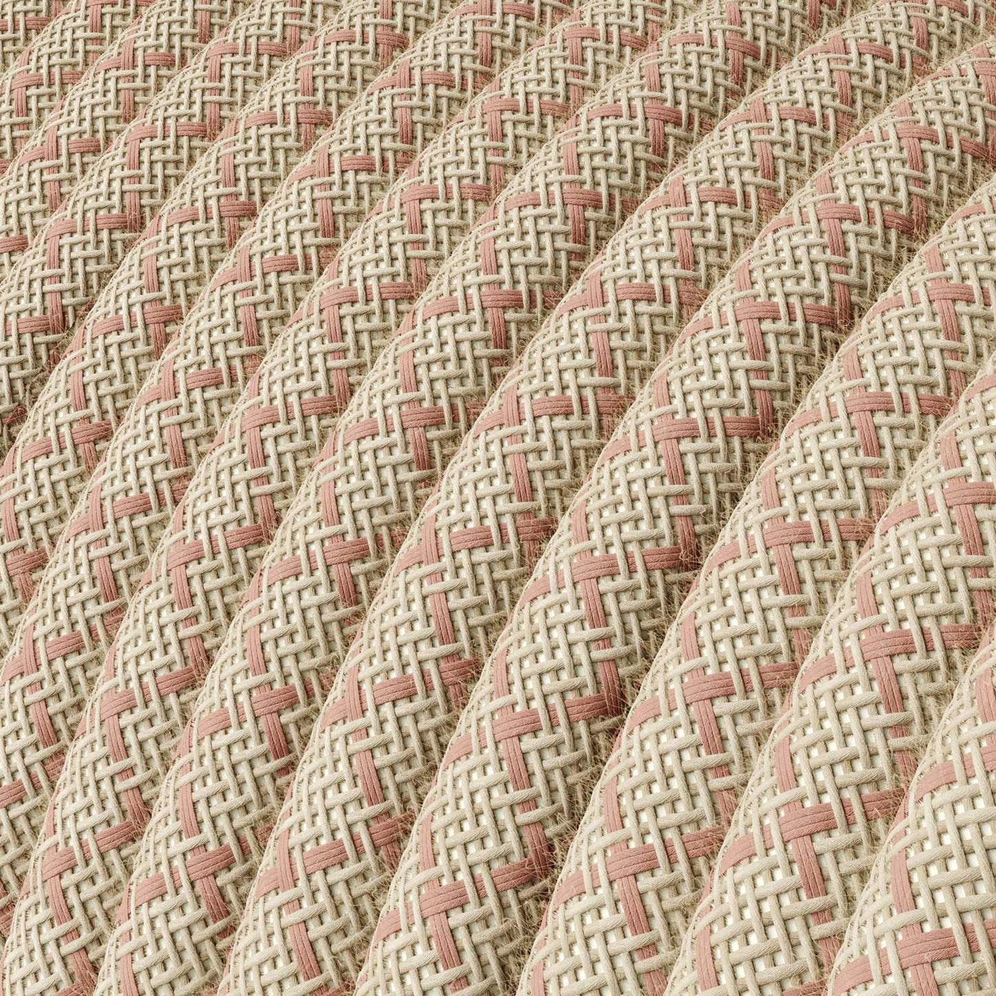 Antik pink og beige kryds ægte bomuld dekorativ stofledning