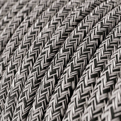 Sort onyx tweed glitter zigzag ægte bomuld dekorativ stofledning