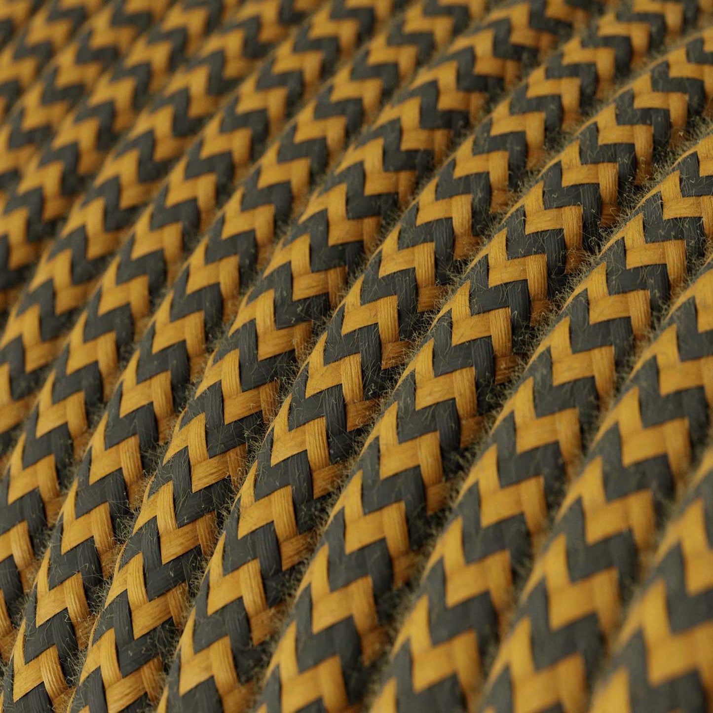 Golden honey og antracit zigzag ægte bomuld dekorativ stofledning