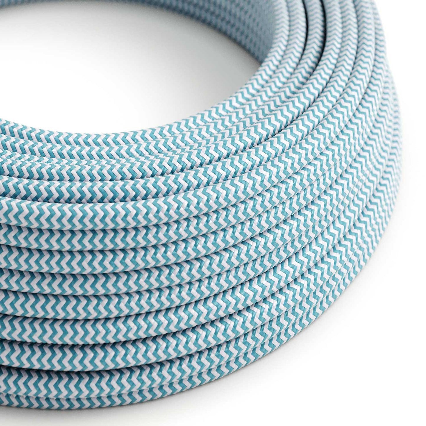 Blå cyan og hvid zigzag ægte bomuld dekorativ stofledning
