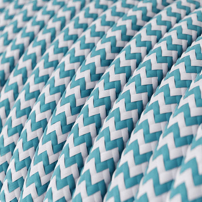 Blå cyan og hvid zigzag ægte bomuld dekorativ stofledning