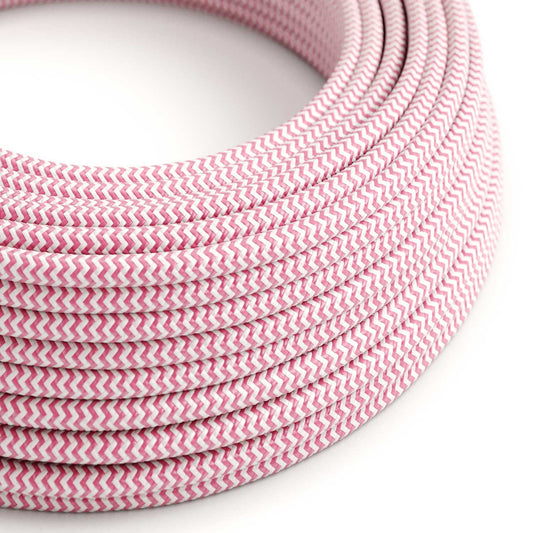 Blank pink fuchsia/ hvid zigzag ægte bomuld dekorativ stofledning