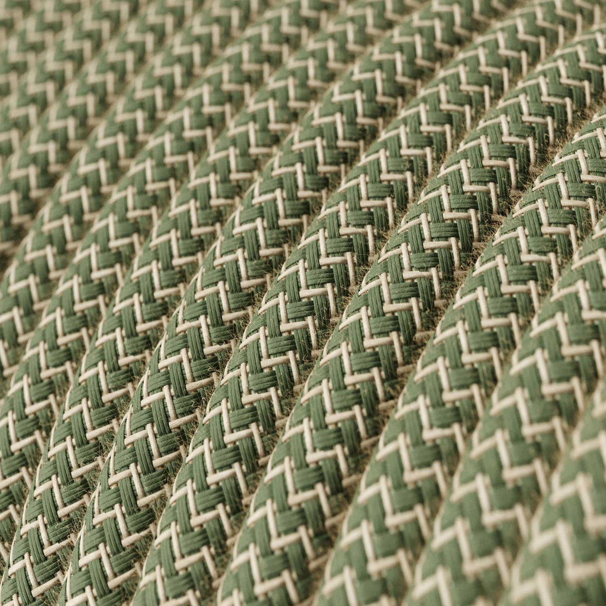 Grøn timian og beige zigzag ægte bomuld dekorativ stofledning