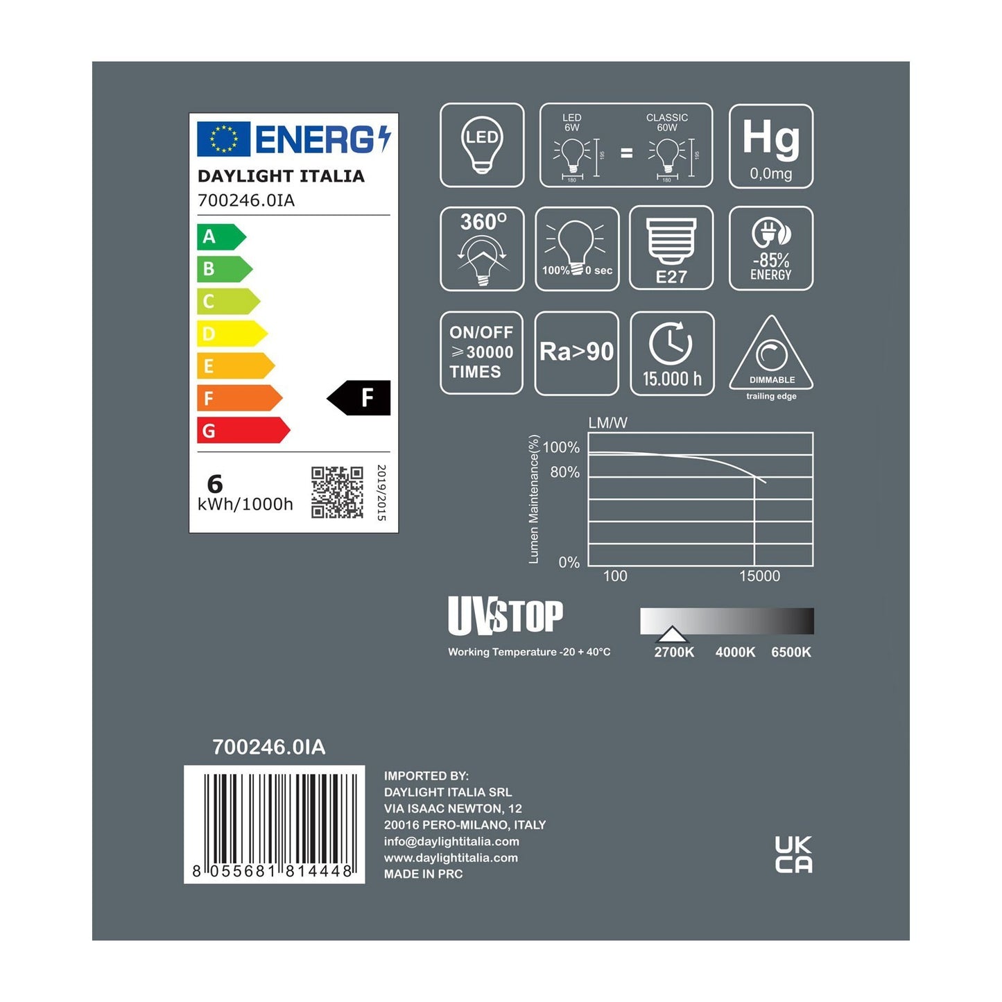 LED Porcelain Delo 6W E27 Dimmable 2700K