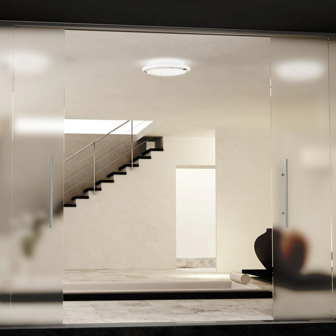 AREA LED loftlampe i opalglas og krom, Ø35 cm, IP44