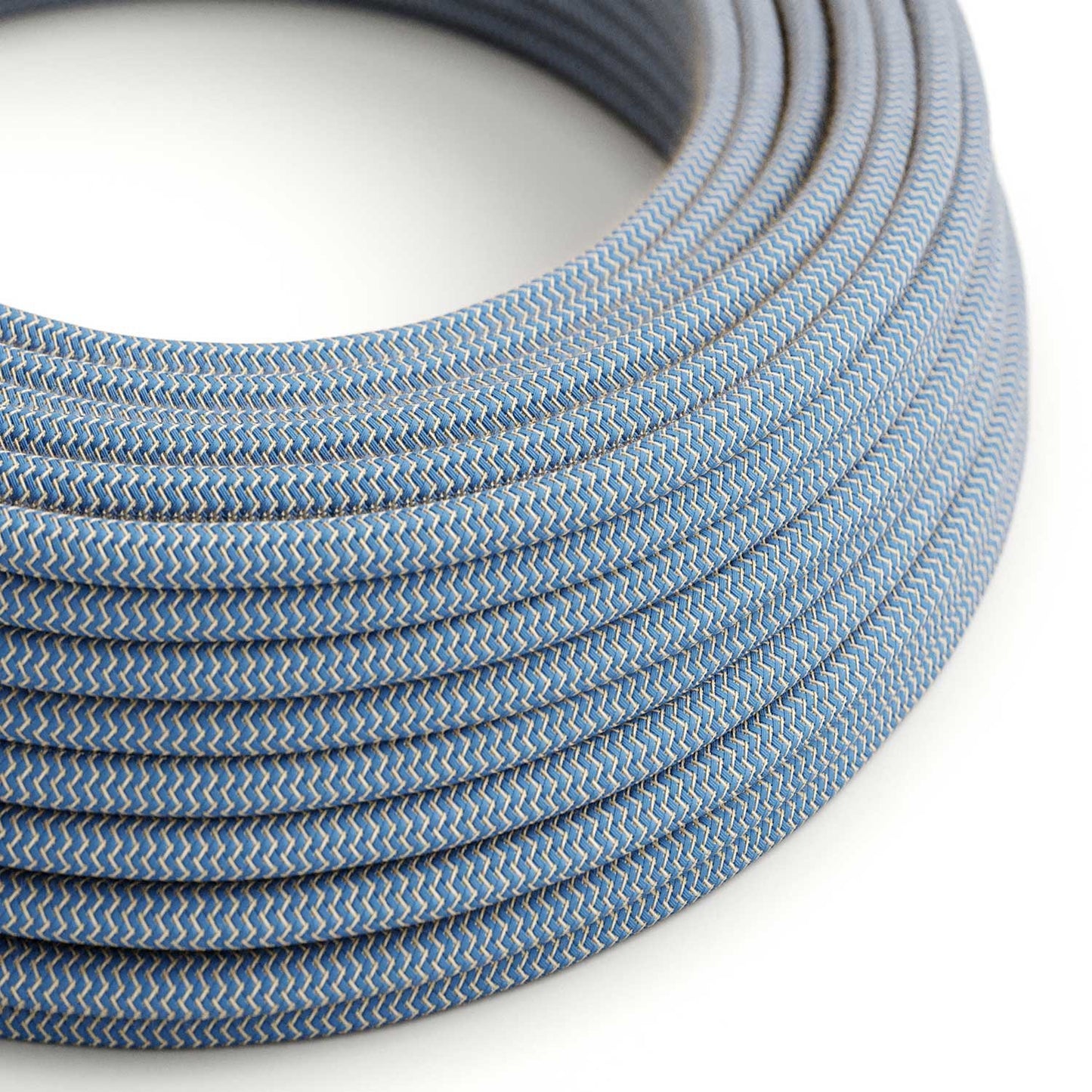 Steward blue og beige zigzag ægte bomuld dekorativ stofledning