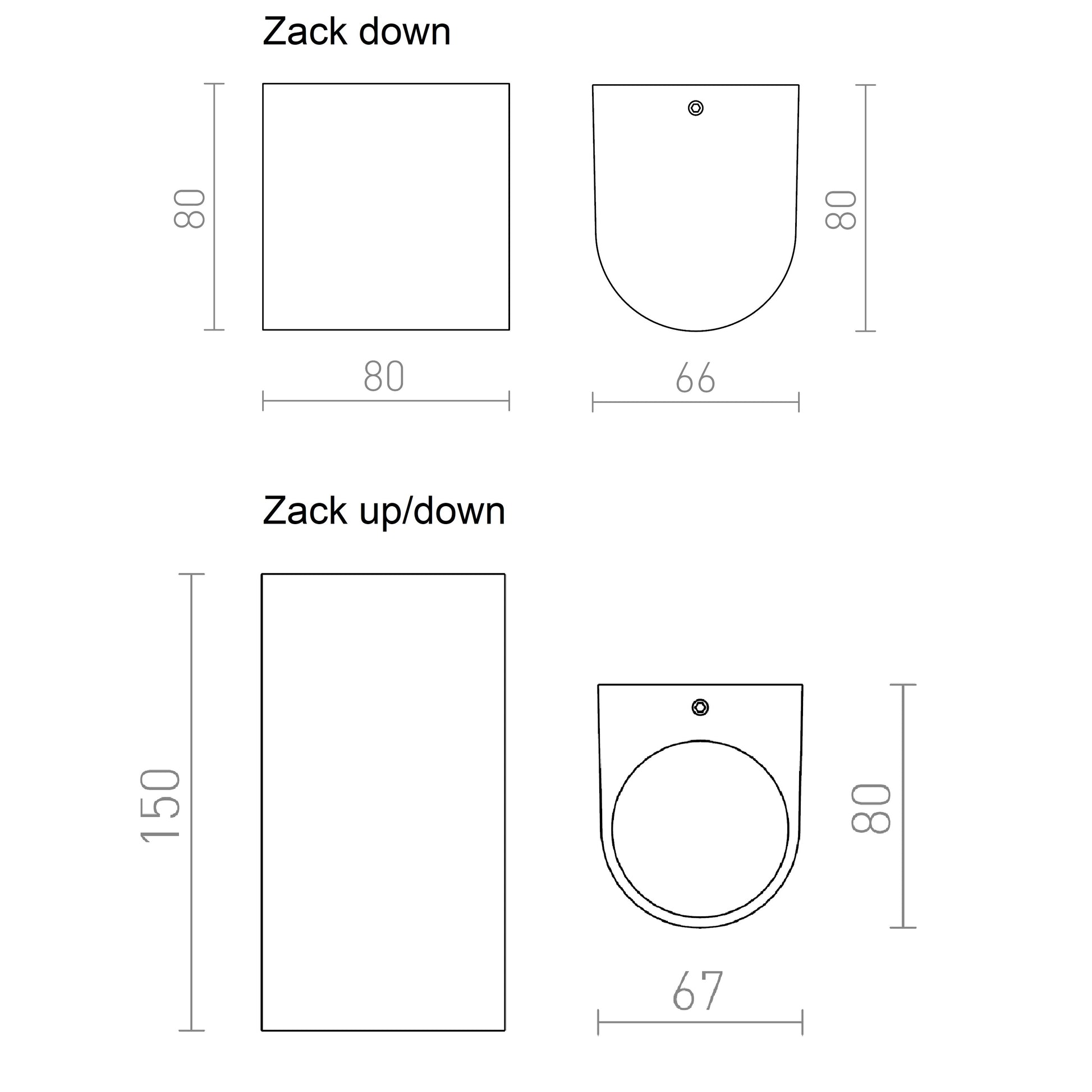 Måltegning af Zack Down og Up/Down udendørsvæglampe fra Rendl