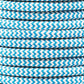 Ægte dekorativ stofledning i farven jasperblå og hvid zik-zak 2x0,75 mm