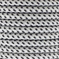 Ægte dekorativ stofledning i farven Hvid / sort kryds 2x0,75 mm